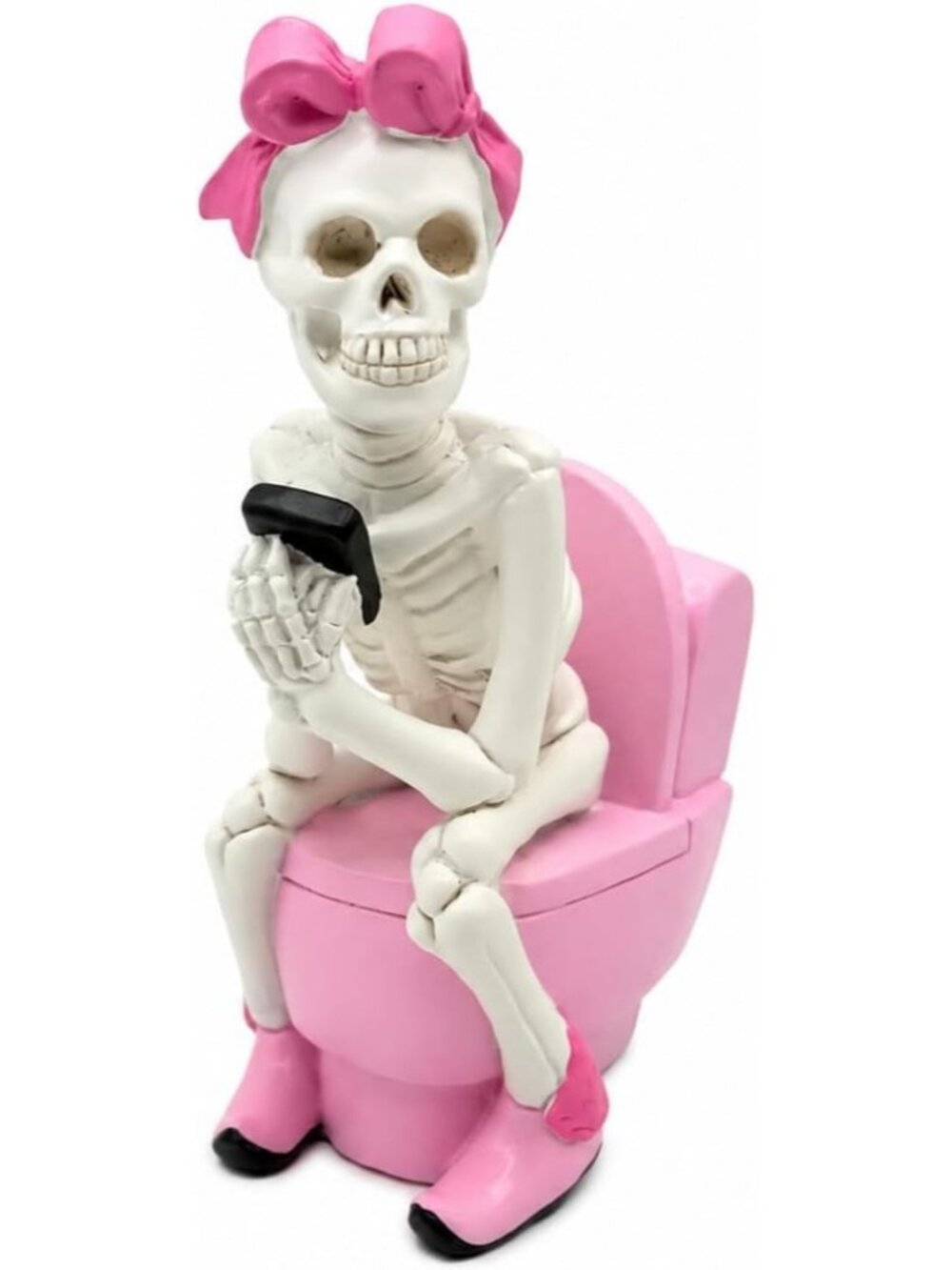 Pink Skeleton Bathroom Break Figurine Cute Girly Halloween Tabletop Decoration